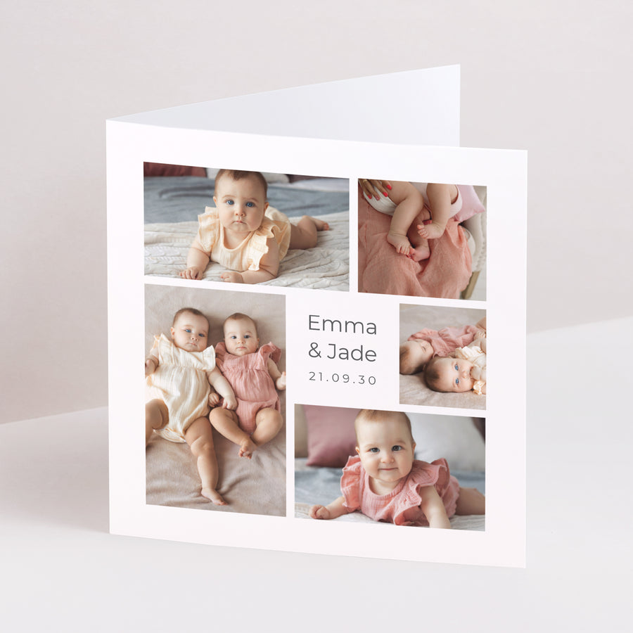 Faire-part Naissance Carré double volet Multiphotos jumeaux photo