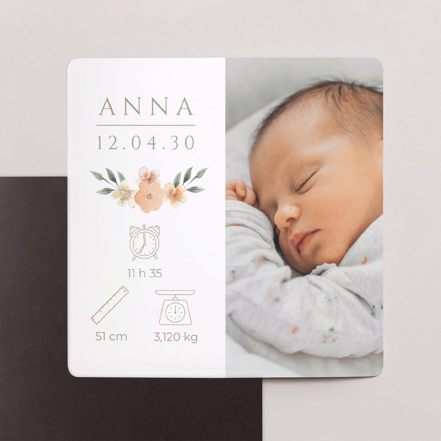 Faire-part Naissance Lot de 9, magnétique Douceur Florale photo