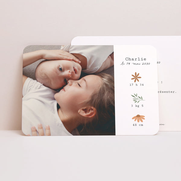 Faire-part Naissance Paysage, bords arrondis Petites fleur des champs photo