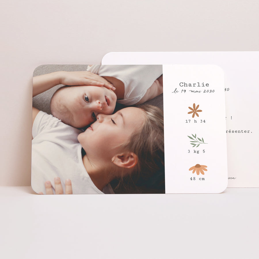 Faire-part Naissance Paysage, bords arrondis Petites fleur des champs photo