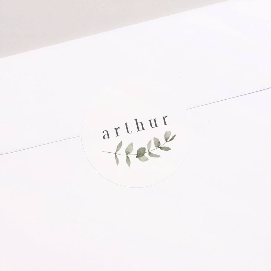 Sticker Naissance Rond Tendre Eucalyptus photo
