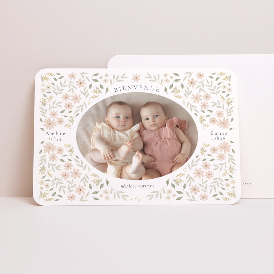 Faire-part Naissance Paysage, bords arrondis Duo Floral photo