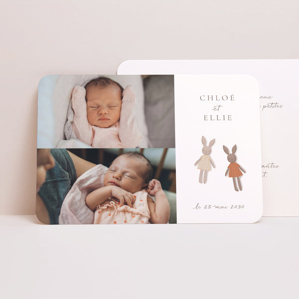 Faire-part Naissance Paysage, bords arrondis Lapin Duo photo