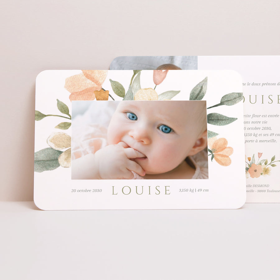 Faire-part Naissance Paysage, bords arrondis Jolies fleurs photo