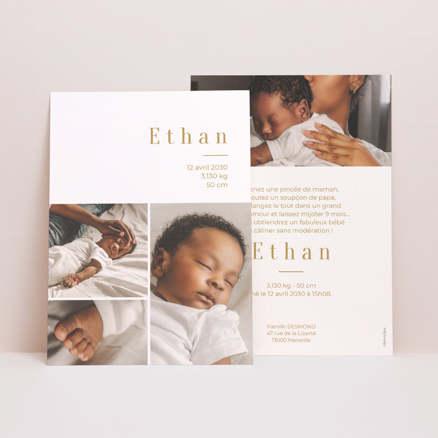 Faire-part Naissance Portrait Blanc intemporel photo