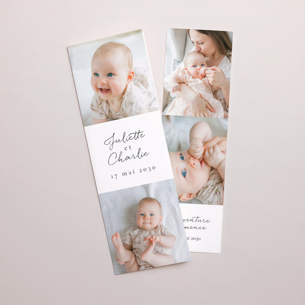 Faire-part Naissance Marque-page photo Multiphotos jumeaux II photo
