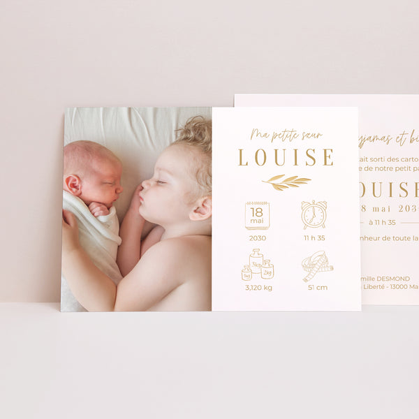 Faire-part Naissance Paysage Pictos dorés photo