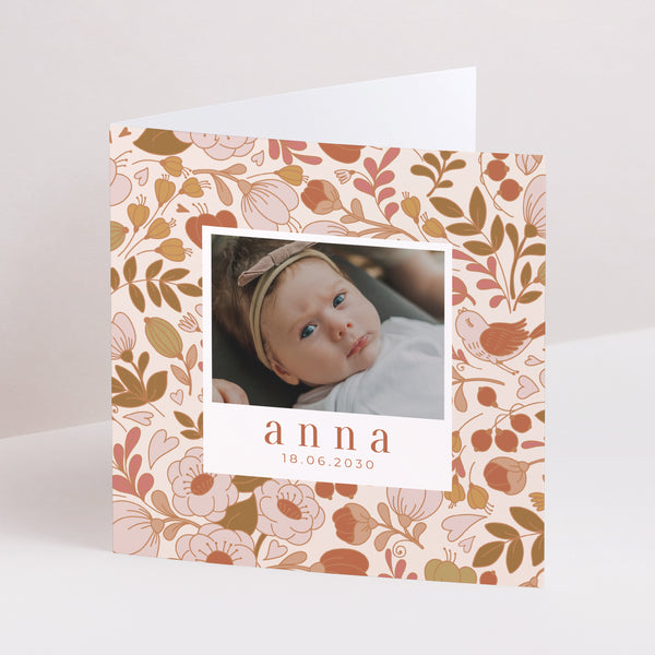 Faire-part Naissance Carré double volet Pink Liberty photo