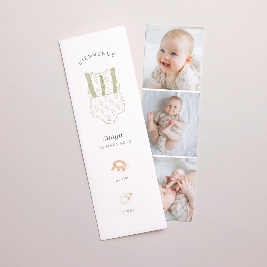 Faire-part Naissance Marque-page photo Trousseau fille photo