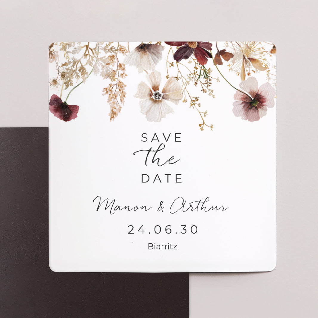 Save the date Mariage Lot de 9, magnétique fleurs séchées des prés photo N° 1