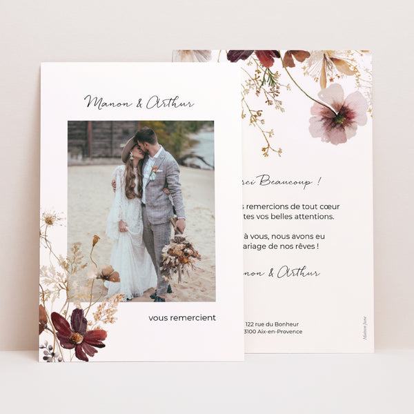 Remerciements Mariage Portrait Fleurs séchées des prés photo