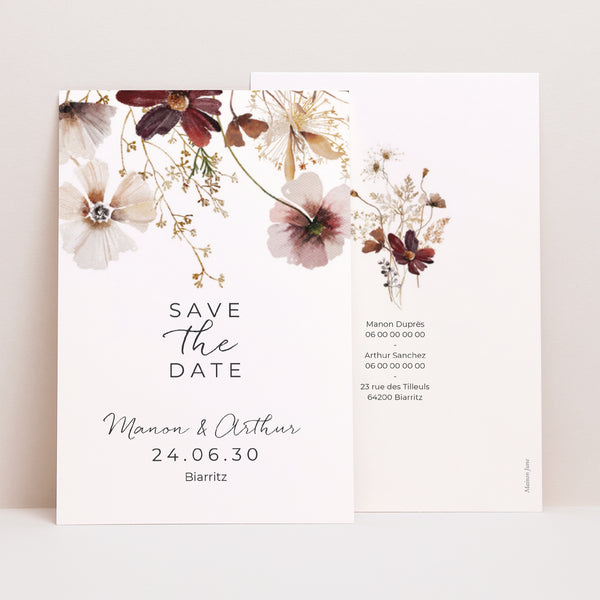Save the date Mariage Portrait Fleurs séchées des prés photo