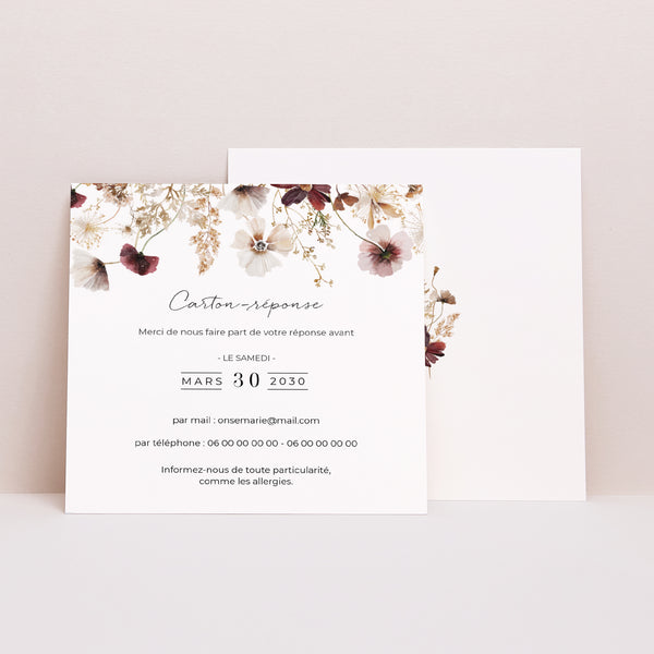 Carton réponse Mariage Carré Fleurs séchées des prés photo