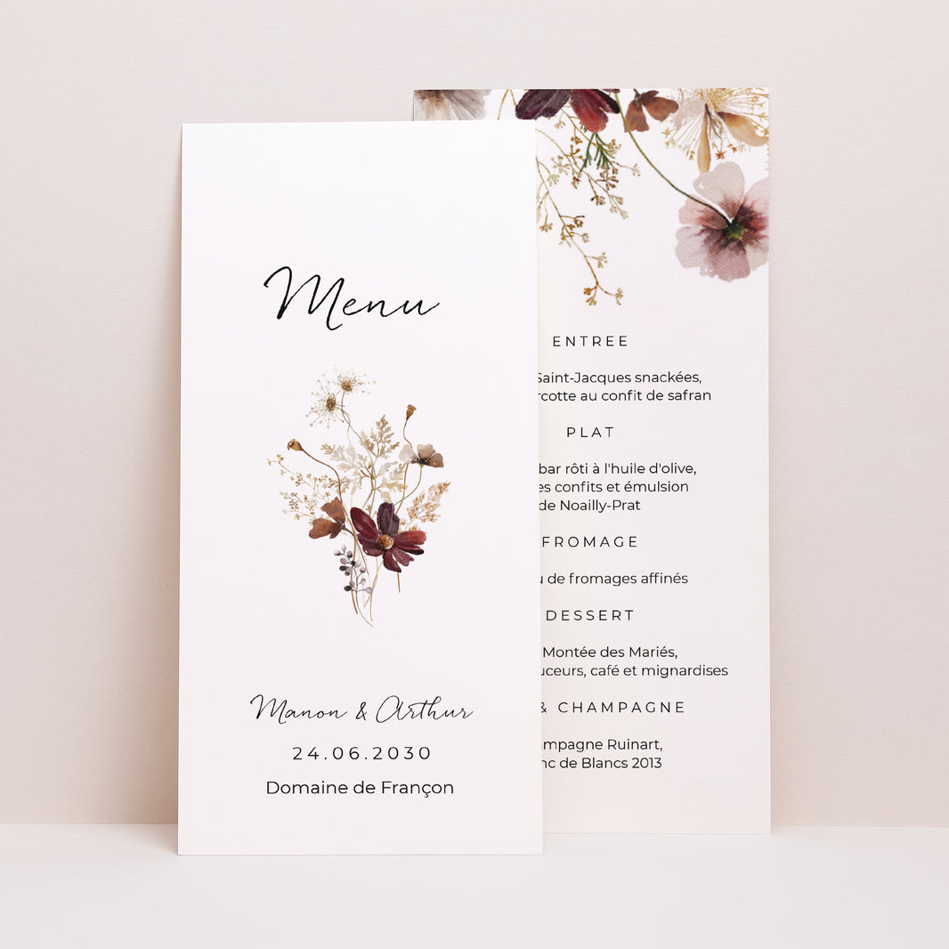 Menu Mariage Panoramique portrait fleurs séchées des prés photo N° 1