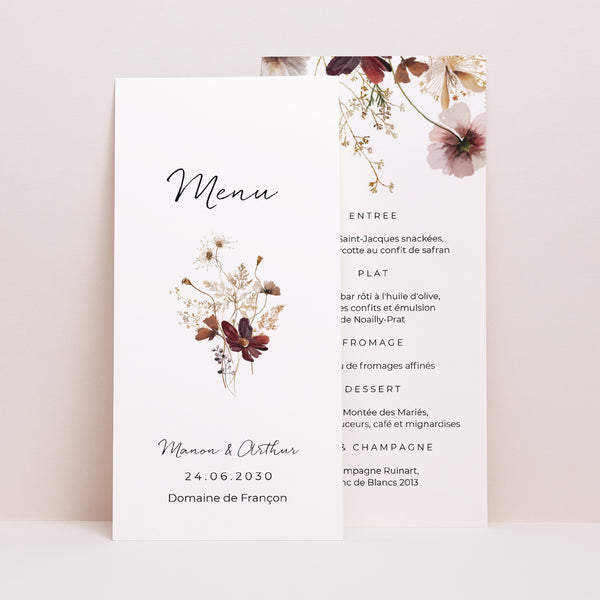 Menu Mariage Panoramique portrait Fleurs séchées des prés photo
