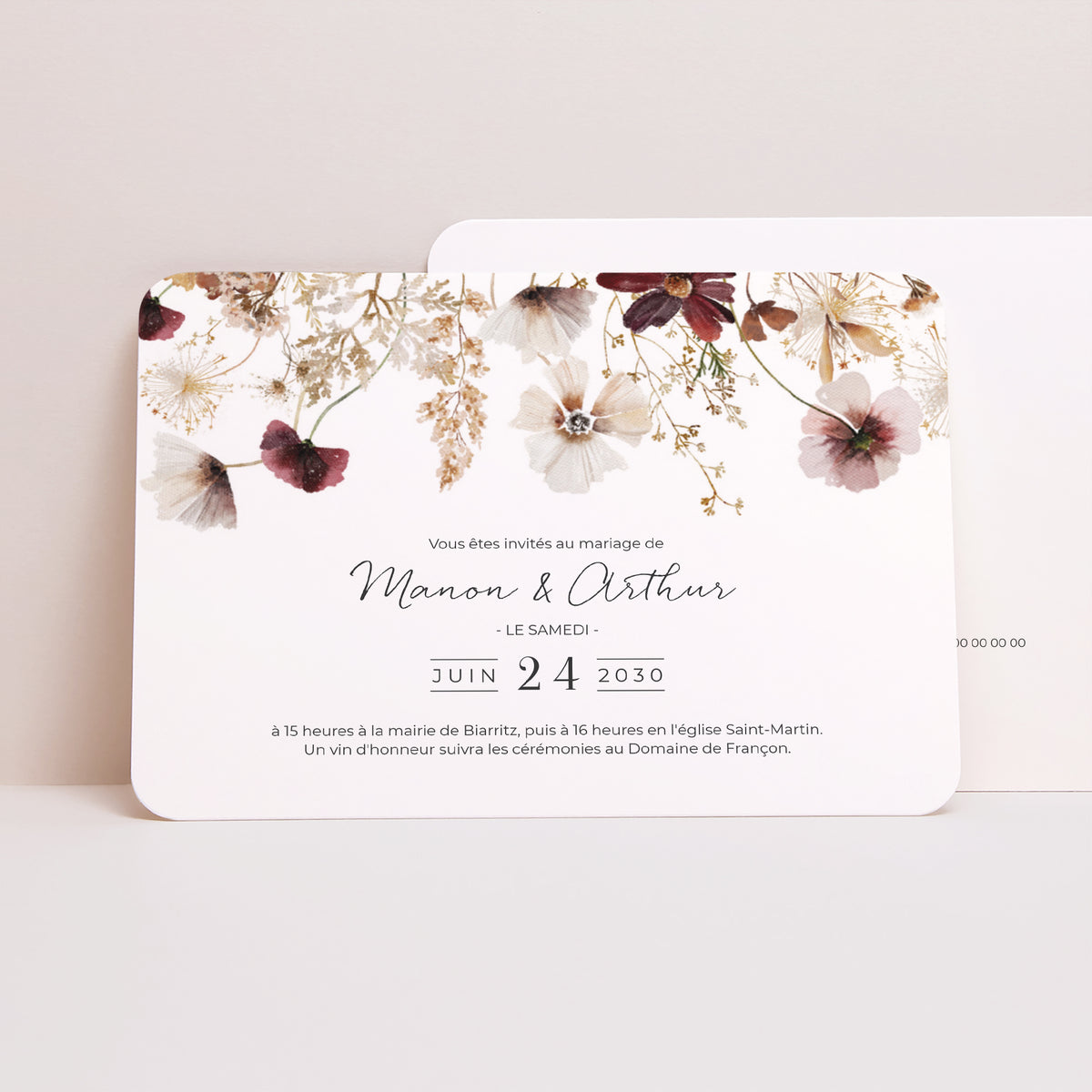 Faire-part Mariage Paysage, bords arrondis Fleurs séchées des prés photo