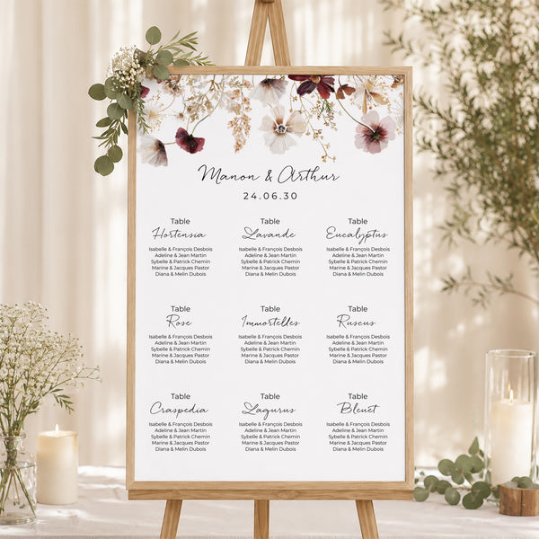 Plan de table Mariage Portrait 60 x 90 cm Fleurs séchées des prés photo