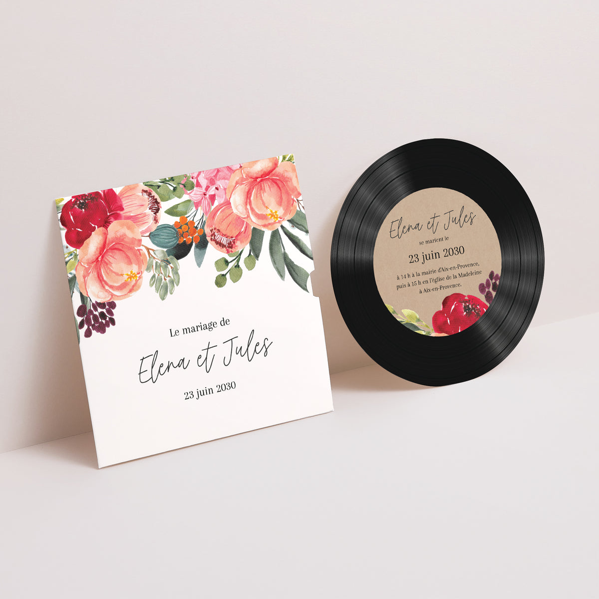 Faire-part Mariage Pochette disque Pop's Flowers photo