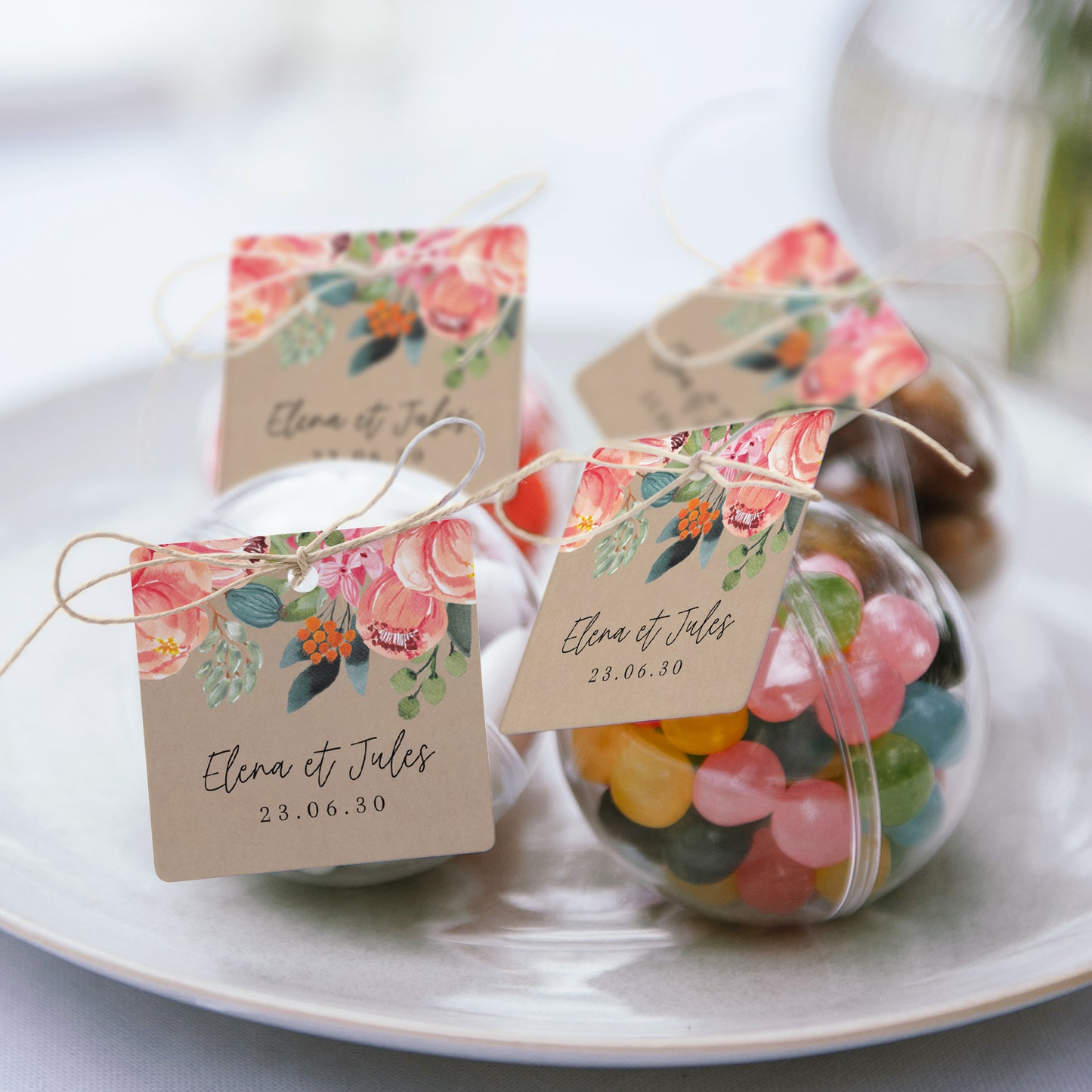 Boîte à dragées Mariage boule avec étiquette carrée Pop's Flowers photo N° 2