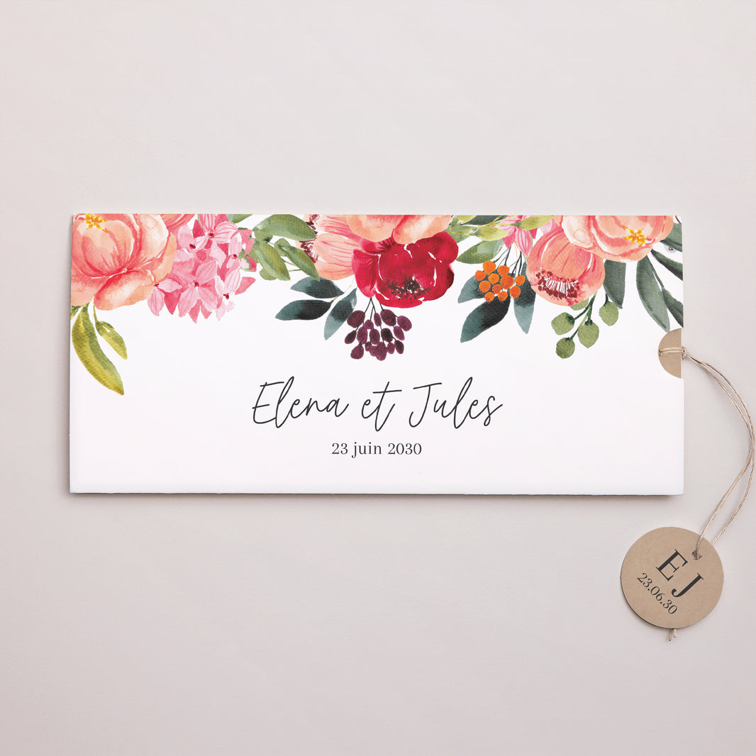 Faire-part Mariage Pochette 2 cartes, étiquette Pop's Flowers photo