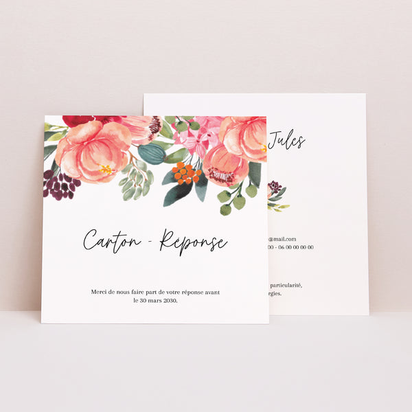Carton réponse Mariage Carré Pop's Flowers photo