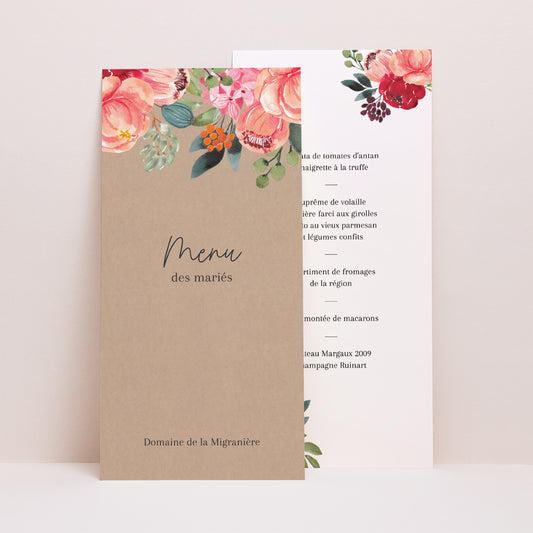 Menu Mariage Panoramique portrait Pop's Flowers photo