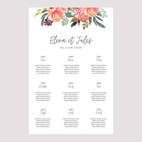 Plan de table Mariage Portrait 60 x 90 cm Pop's Flowers