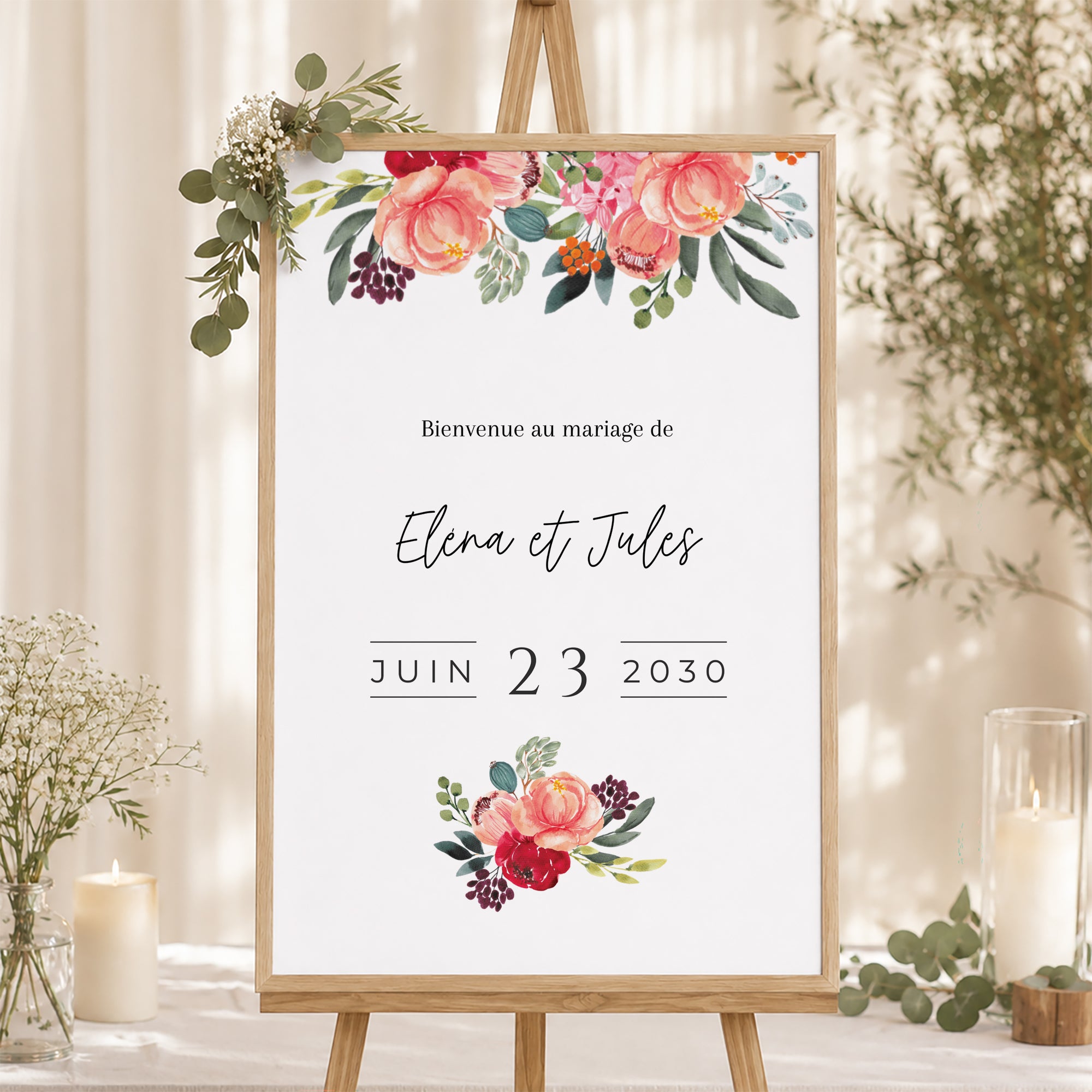 Panneau bienvenue Mariage Portrait 60 x 90 cm Pop's Flowers photo N° 1