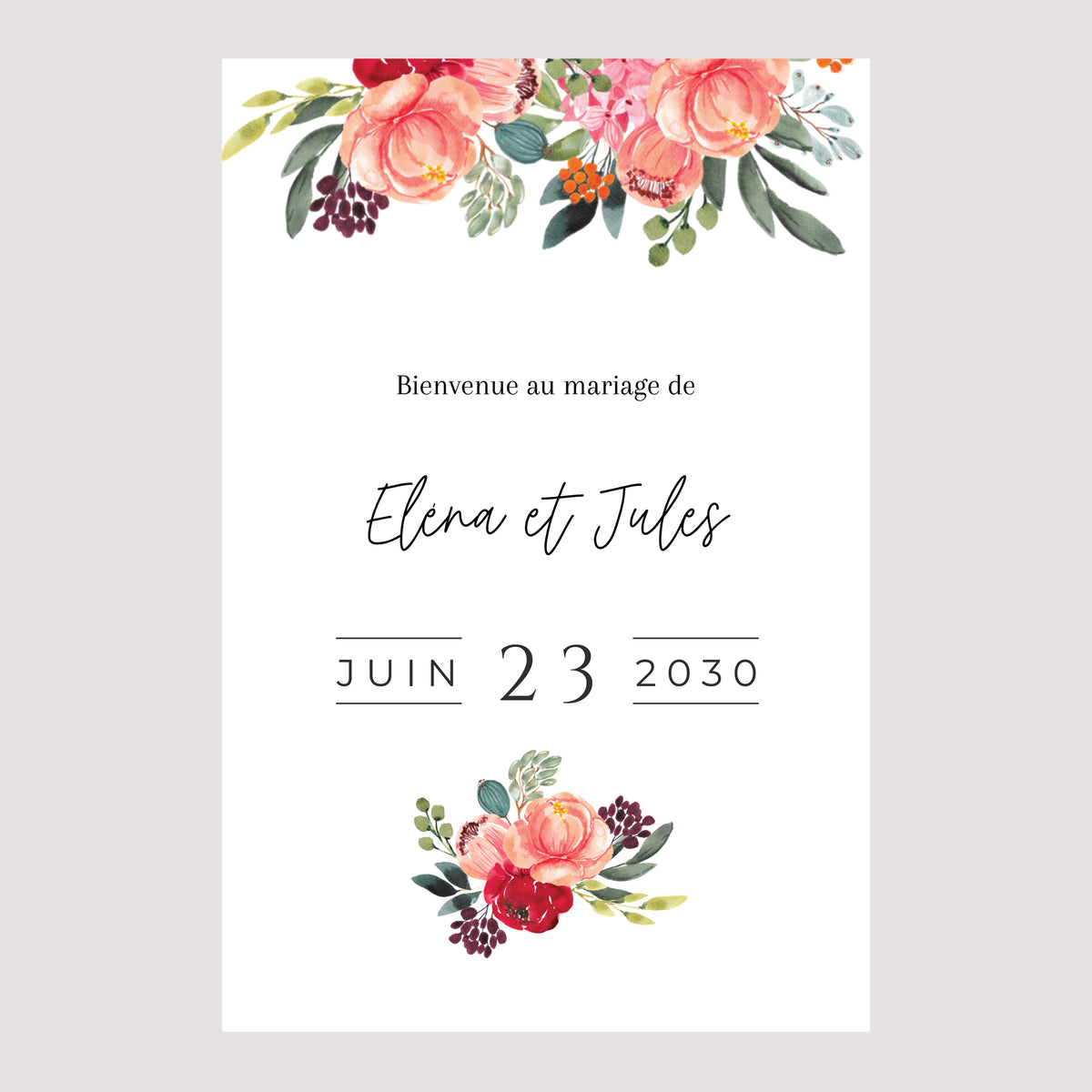 Panneau bienvenue Mariage Portrait 60 x 90 cm Pop's Flowers photo N° 2