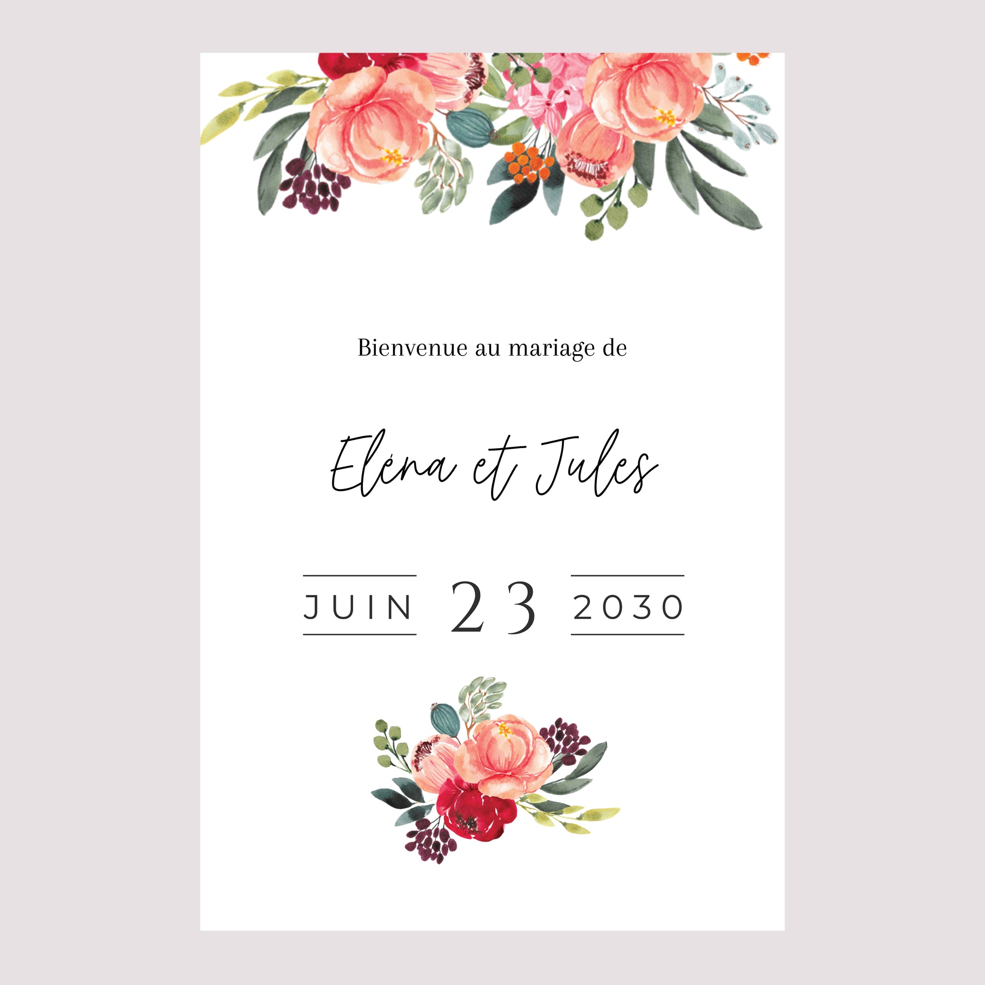 Panneau bienvenue Mariage Portrait 60 x 90 cm Pop's Flowers photo N° 2