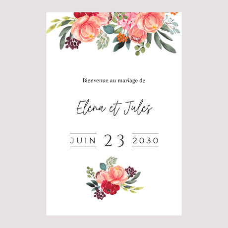 Panneau bienvenue Mariage Portrait 60 x 90 cm Pop's Flowers