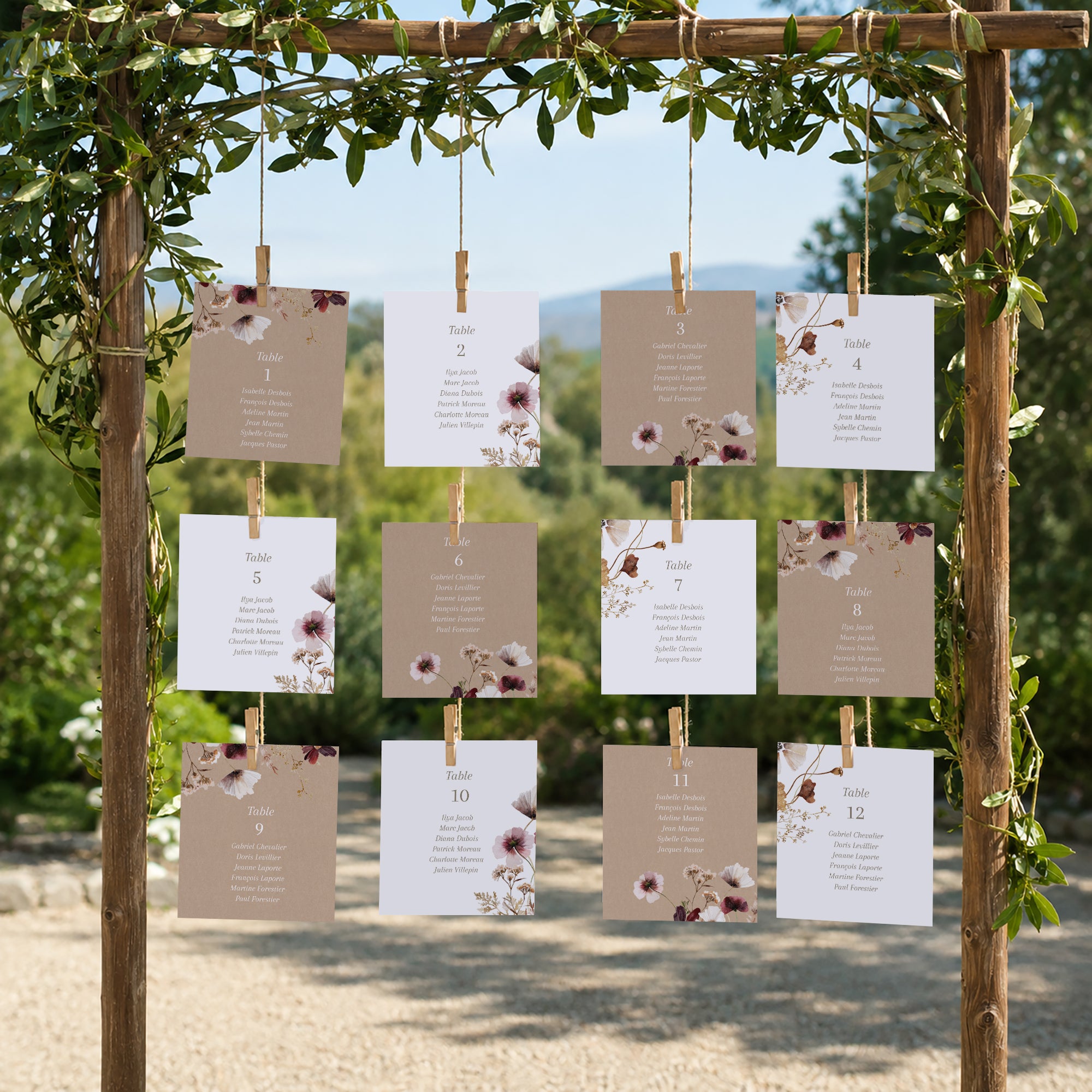 Plan de table Mariage Lot de 12 Fleurs Séchées des Prés II photo N° 2