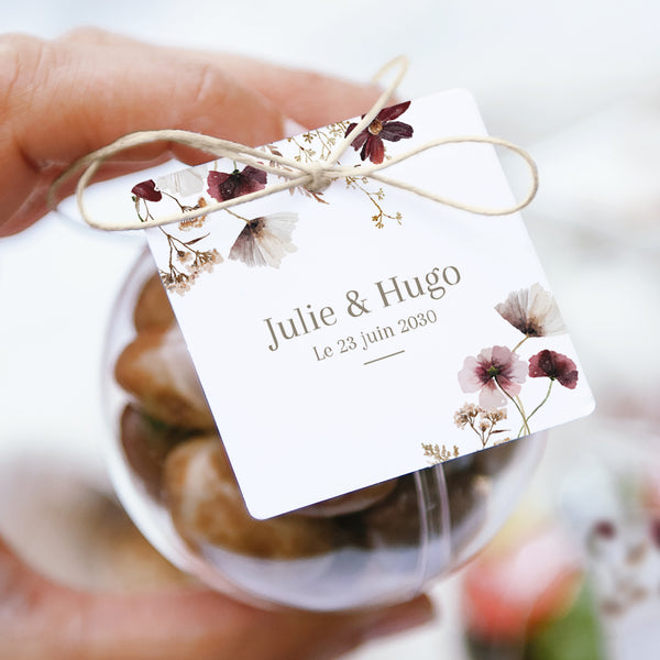 Boîte à dragées Mariage boule avec étiquette carrée Fleurs Séchées des Prés II photo