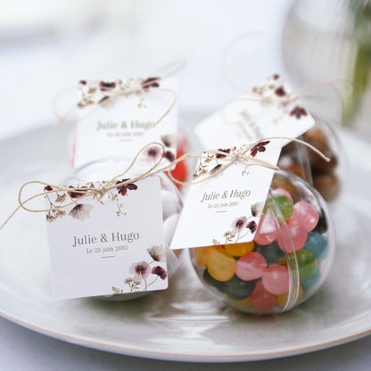 Boîte à dragées Mariage boule avec étiquette carrée Fleurs séchées des prés II photo N° 2