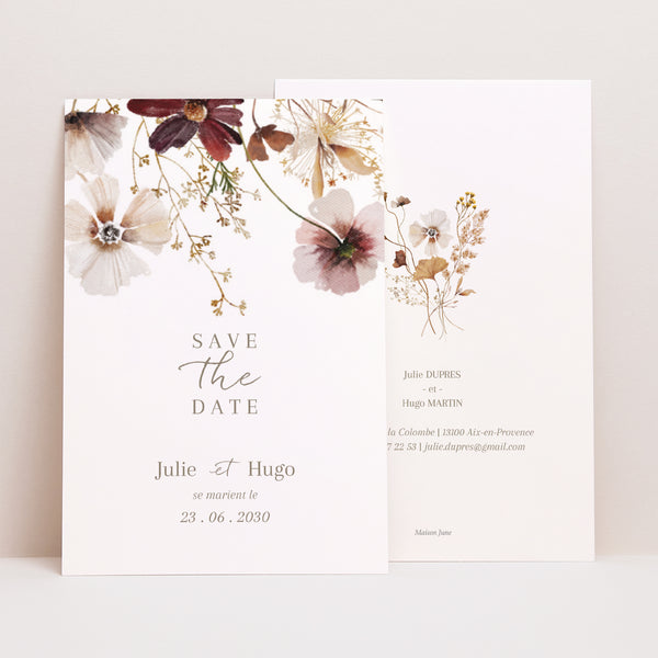 Save the date Mariage Portrait Fleurs Séchées des Prés II photo