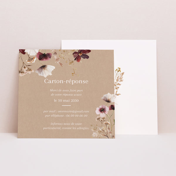 Carton réponse Mariage Carré Fleurs Séchées des Prés II photo