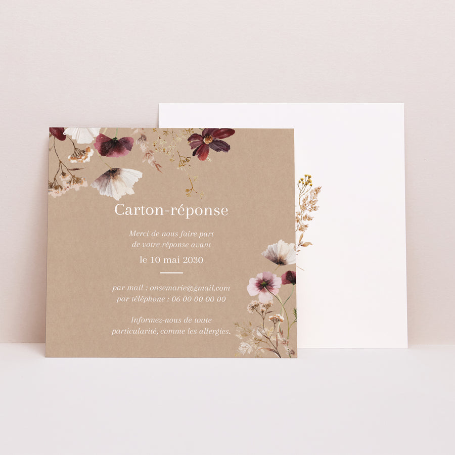 Carton réponse Mariage Carré Fleurs séchées des prés II photo