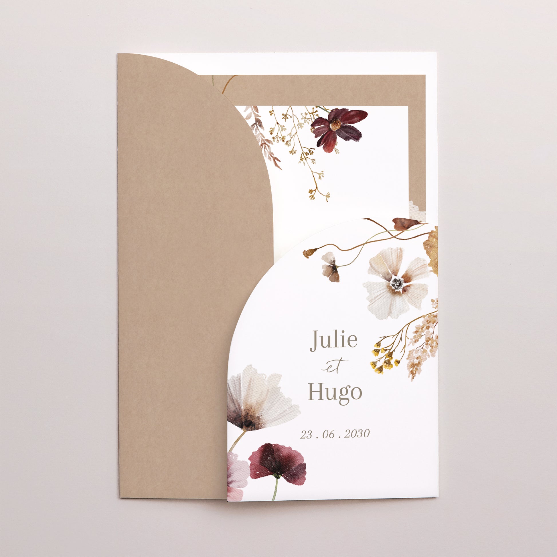Faire part Mariage Pochette cartes Fleurs séchées des prés II