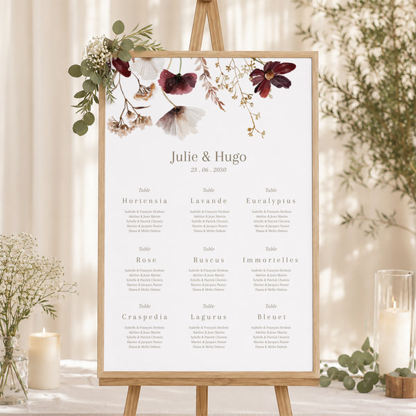 Plan de table Mariage Portrait 60 x 90 cm Fleurs Séchées des Prés II photo