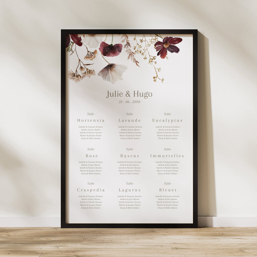 Plan de table Mariage Portrait 60 x 90 cm Fleurs séchées des prés II photo