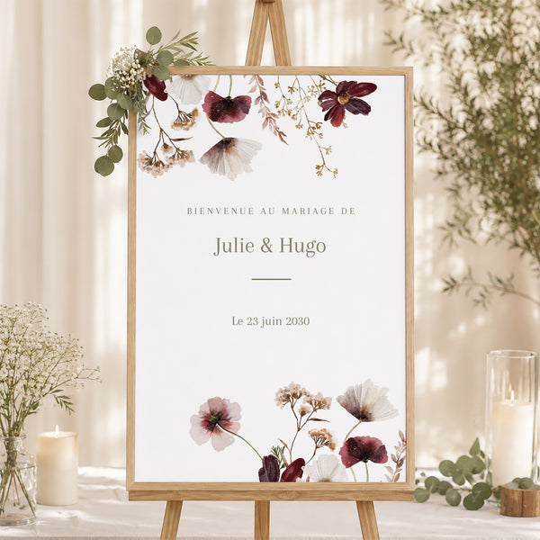 Panneau bienvenue Mariage Portrait 60 x 90 cm Fleurs Séchées des Prés II photo