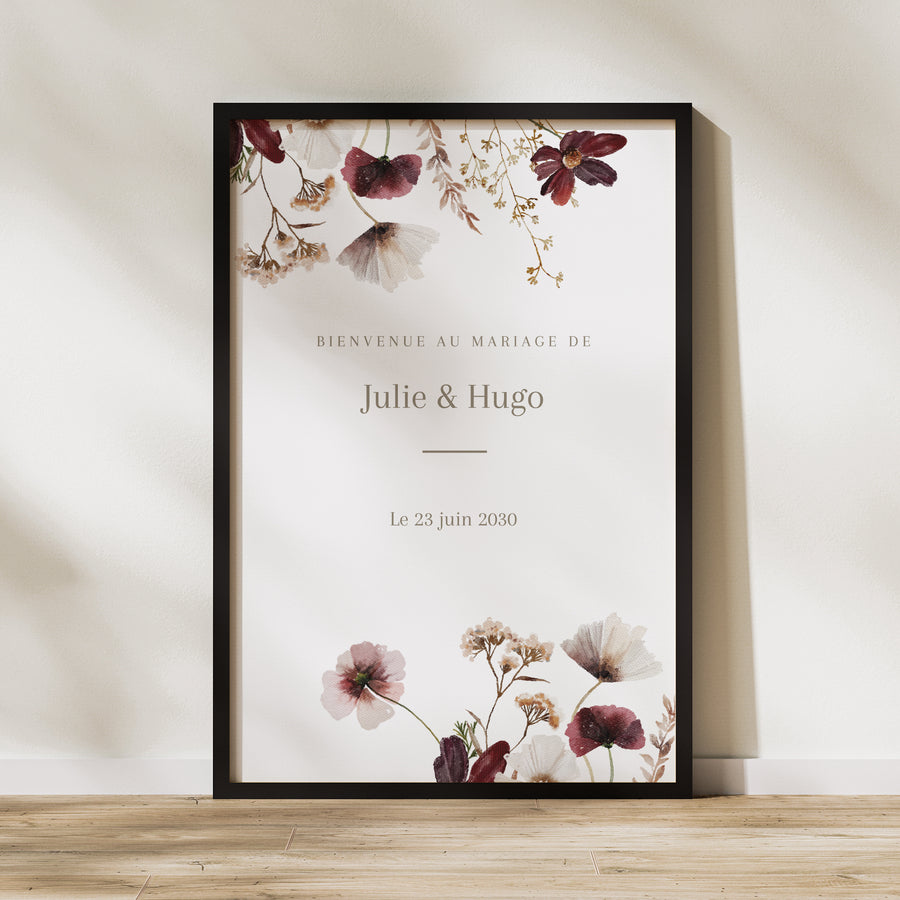 Panneau bienvenue Mariage Portrait 60 x 90 cm Fleurs séchées des prés II photo