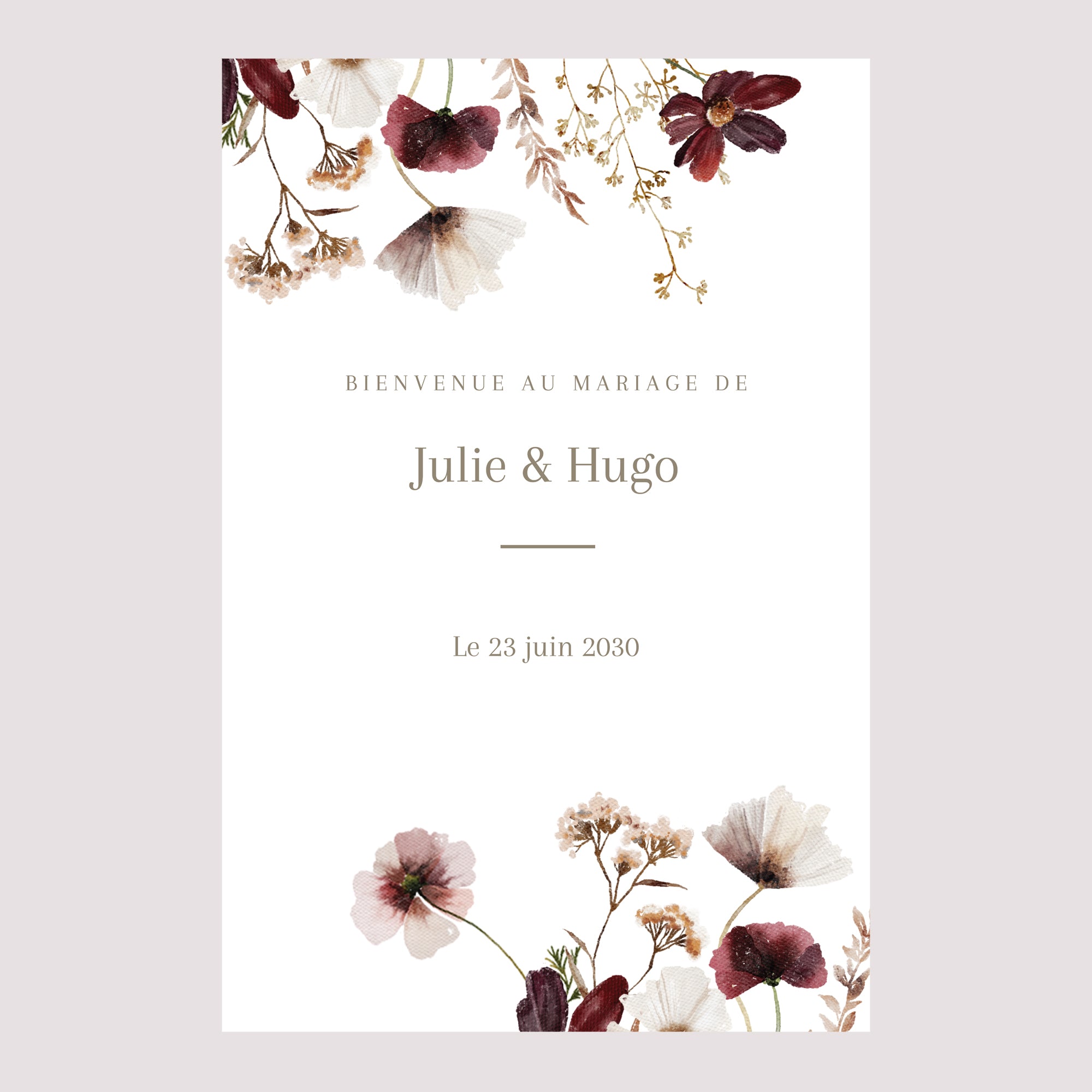 Panneau bienvenue Mariage Portrait 60 x 90 cm Fleurs Séchées des Prés II photo N° 2