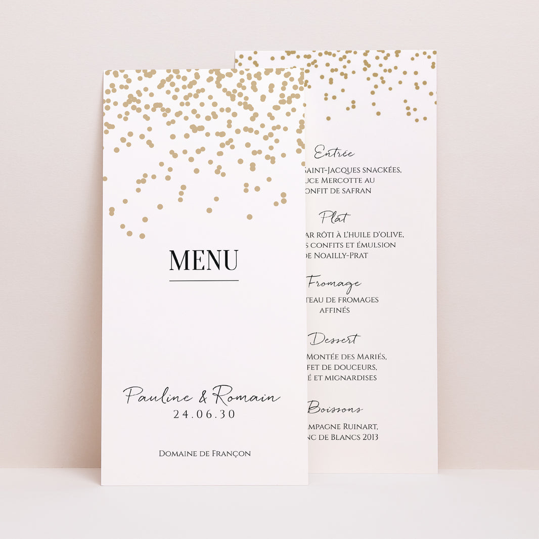 Menu Mariage Panoramique portrait Confettis photo N° 1