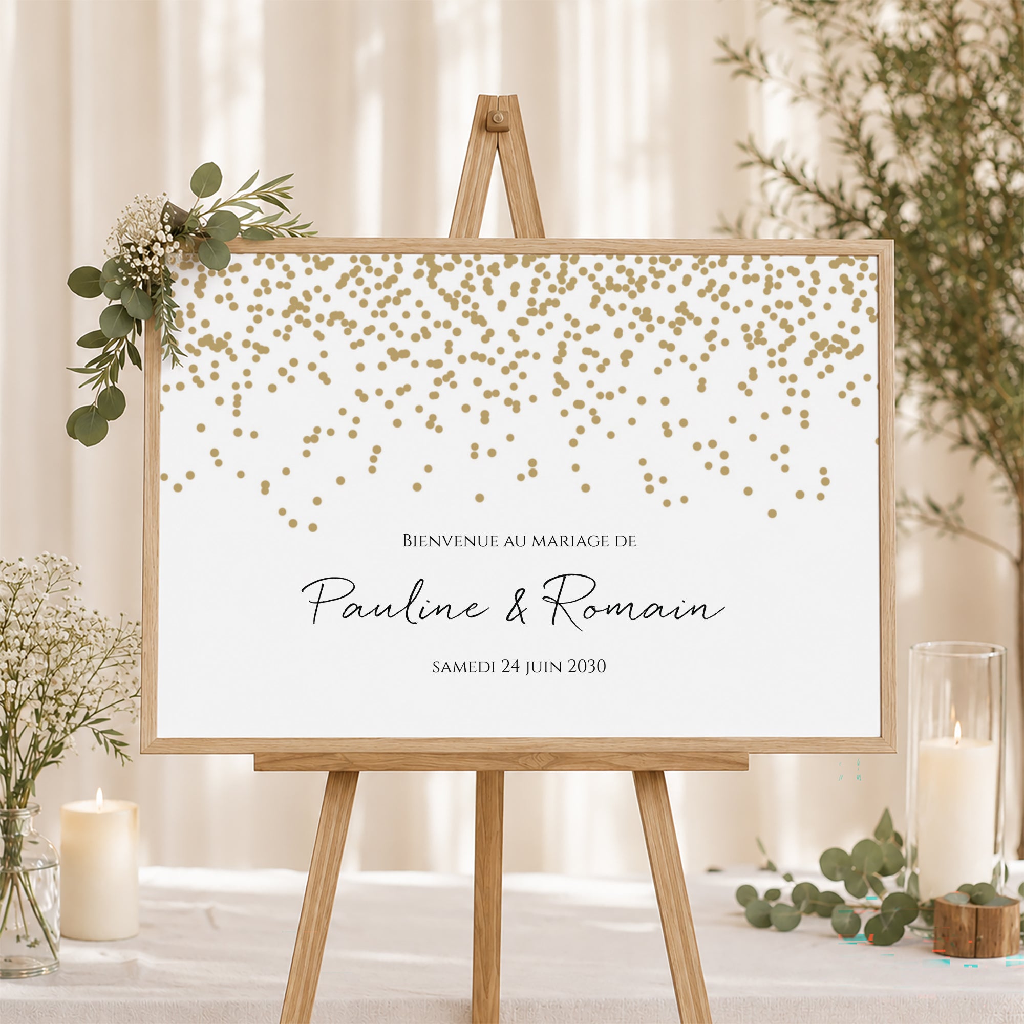 Panneau bienvenue Mariage Paysage 90 x 60 cm Confettis photo N° 1