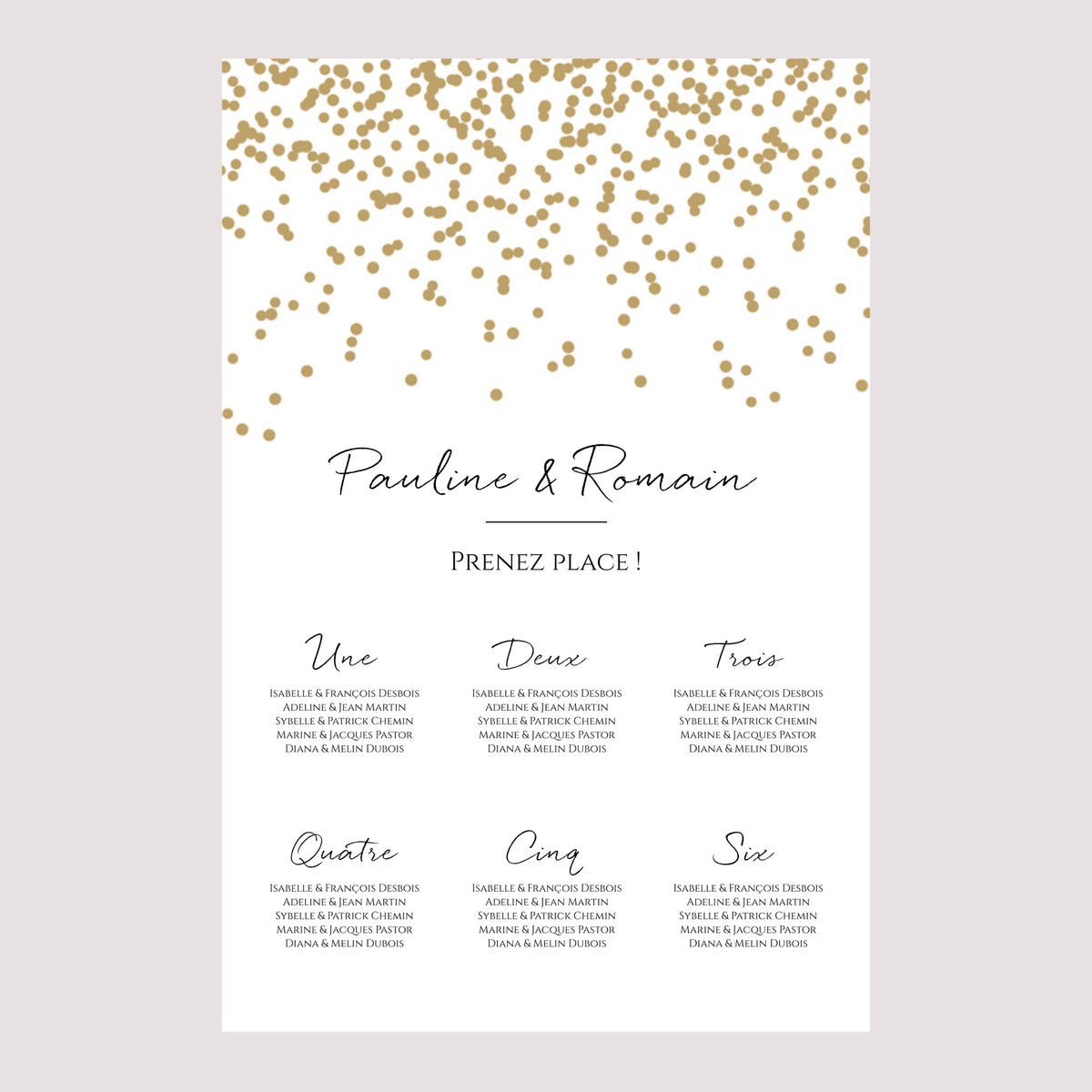 Plan de table Mariage Portrait Confettis photo N° 2