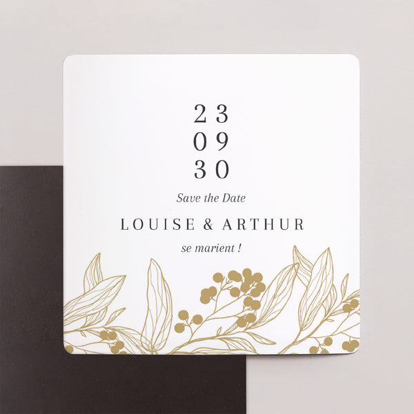 Save the date Mariage Lot de 9, magnétique Motifs floraux dorés photo