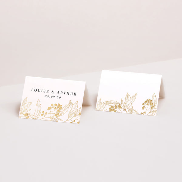 Marque-place Mariage 2 volets Motifs floraux dorés photo