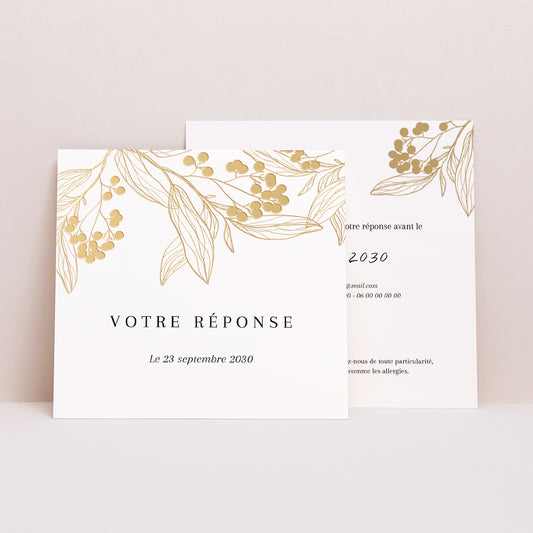 Carton réponse Mariage Carré Motifs floraux dorés photo
