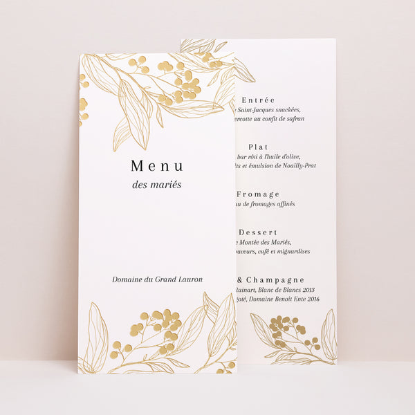 Menu Mariage Panoramique portrait Motifs floraux dorés photo